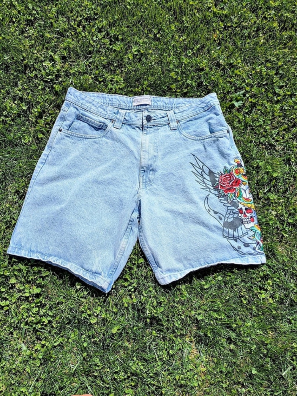 North Western Loose Denim Short Graphic Denim Jean Shorts Blue Like New
